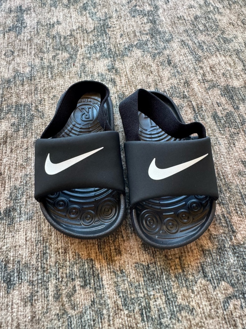 NWT Nike Black Kids' Slide Sandals with White Swoosh